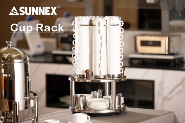 SUNNEX REVOLVING CUPS DISPENSER， STAINLESS STEEL BASE & THREE SPOON MUGS INCLUDED ， PC CUP TUBES